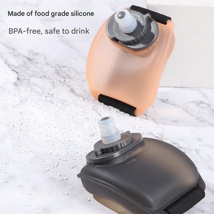 Wearable Sports Wrist Water Bottle - 200ml BPA-Free Silicone Flask with Adjustable Strap & Bite Valve(Black)