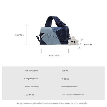 Chic Patchwork Denim Handbag - Versatile Crossbody, Shoulder & Top-Handle Bag(black)