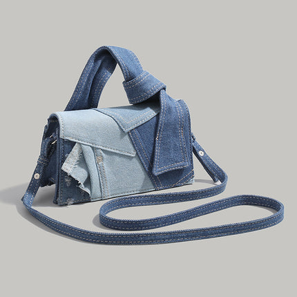 Chic Patchwork Denim Handbag - Versatile Crossbody, Shoulder & Top-Handle Bag(White)