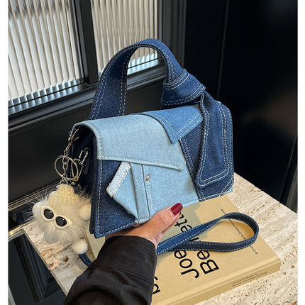 Chic Patchwork Denim Handbag - Versatile Crossbody, Shoulder & Top-Handle Bag(White)