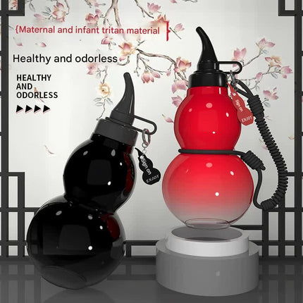 Unique Gourd-Shaped Sports Water Bottle - 800ml Tritan Material, Leakproof with Carry Strap(black)