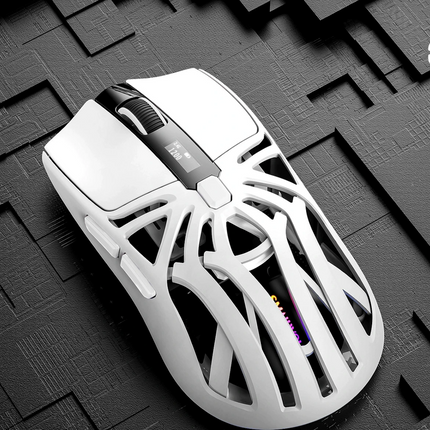 Tri-Mode Wireless Gaming Mouse - 1KHz Polling, 10000 DPI, Digital Display, Lightweight 73g(White)