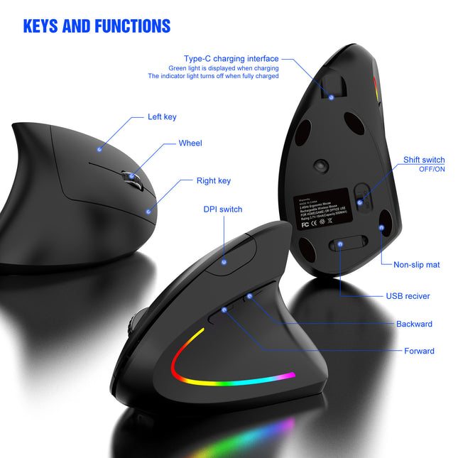 Ergonomic Vertical Wireless Mouse – product detail