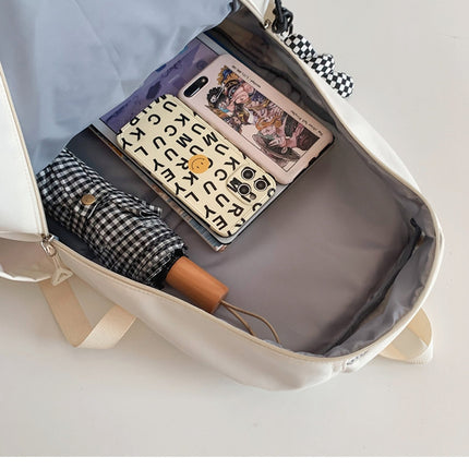 Large Capacity Nylon Backpack - Fits Tablet, A4 Magazines, Umbrella - Multiple Pockets & Adjustable Straps(white)