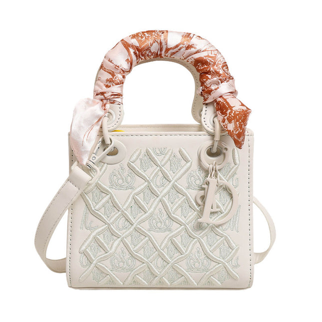 Elegant Embossed PU Leather Handbag with Scarf Detail
