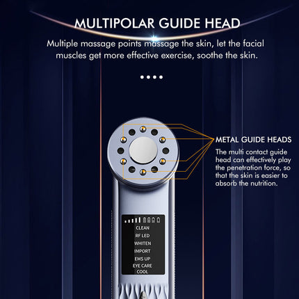 Multi-Functional Facial Beauty Device - Ultrasonic, EMS, RF LED, Cool Therapy & Eye Care(green)