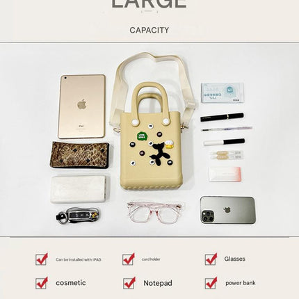 EVA Large Capacity Crossbody & Handbag - Customizable with Charms, Lightweight & Versatile,Red (with DIY accessories)