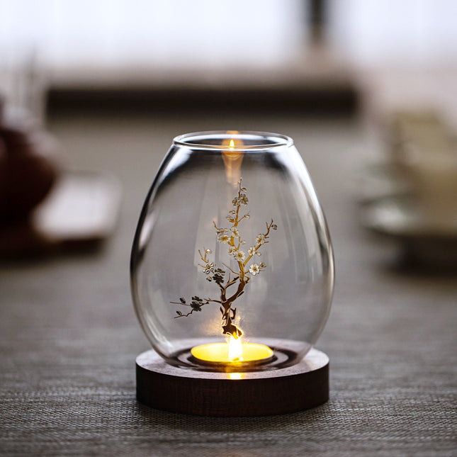 Windproof Glass Candle Cover with Wood Base