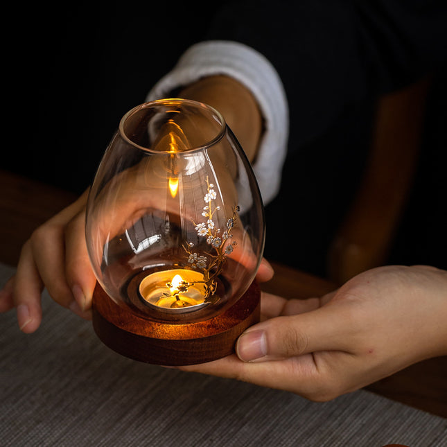 Windproof Glass Candle Cover with Wood Base – product detail