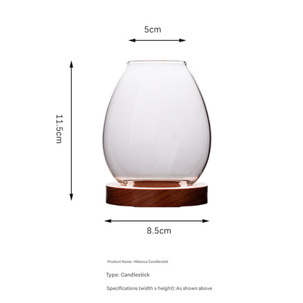 Windproof Glass Candle Cover with Wood Base - For Tealights, Zen Home Accent (Plum blossom candlestick)