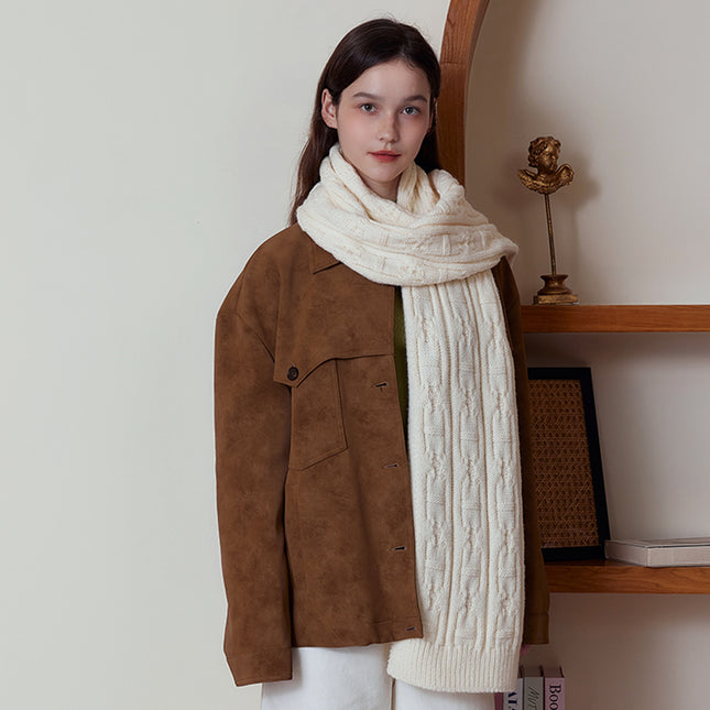 White Classic Textured Knit Scarf – product detail