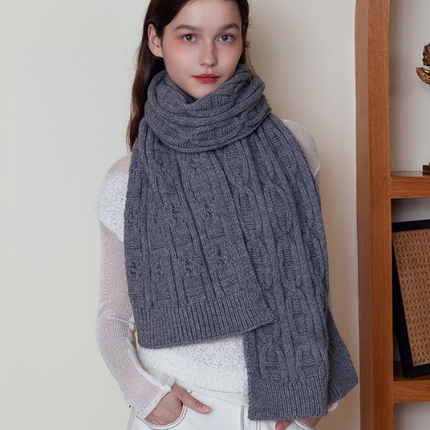 Gray Classic Textured Knit Scarf - Solid Color, Premium Soft Feel, Winter (176x26.5cm)