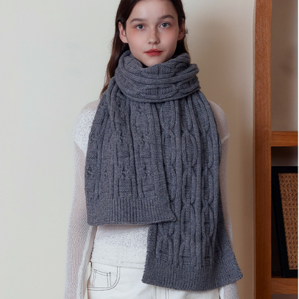 Gray Classic Textured Knit Scarf - Solid Color, Premium Soft Feel, Winter (176x26.5cm)