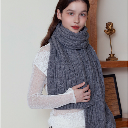 Gray Classic Textured Knit Scarf - Solid Color, Premium Soft Feel, Winter (176x26.5cm)