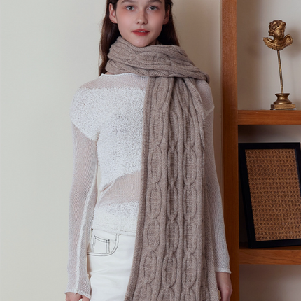 Khaki Classic Textured Knit Scarf - Solid Color, Premium Soft Feel, Winter (176x26.5cm)