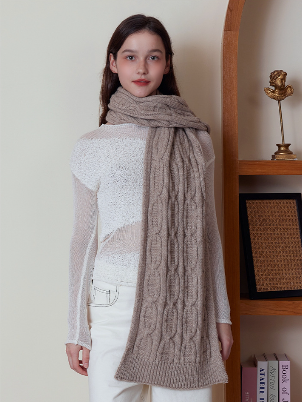 Khaki Classic Textured Knit Scarf