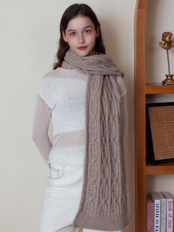 Khaki Classic Textured Knit Scarf – product detail
