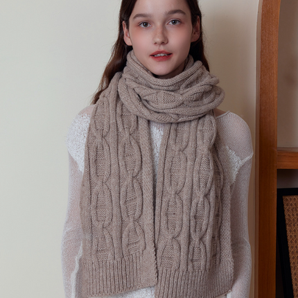 Khaki Classic Textured Knit Scarf - Solid Color, Premium Soft Feel, Winter (176x26.5cm)