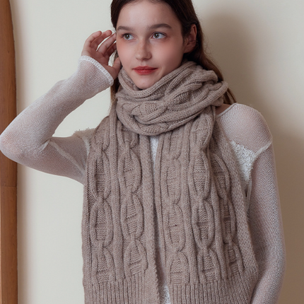 Khaki Classic Textured Knit Scarf - Solid Color, Premium Soft Feel, Winter (176x26.5cm)