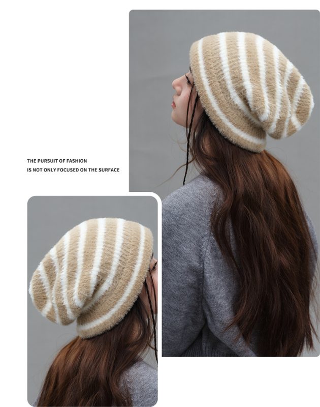 Trendy Dual-Tone Striped Beanie – product detail