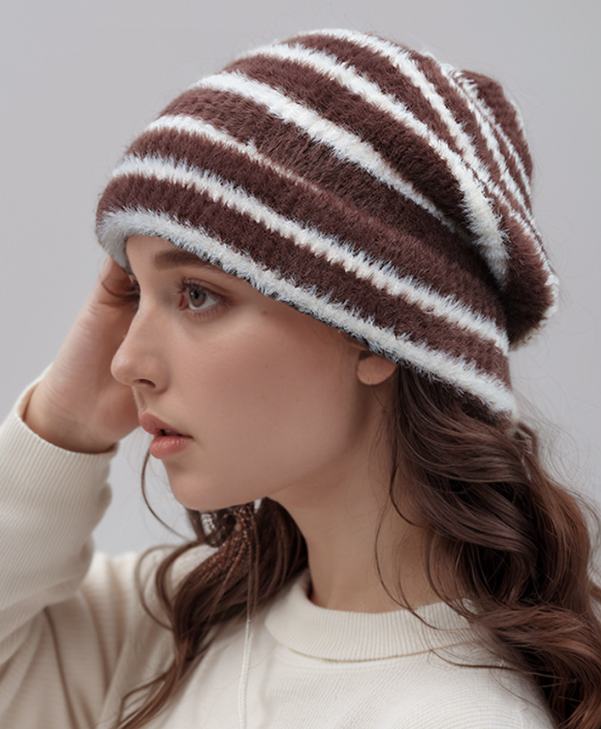 Trendy Dual-Tone Striped Beanie – product detail