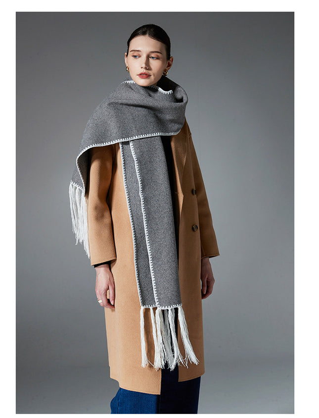 Gray Contrast Edge & Tassel Scarf – product detail