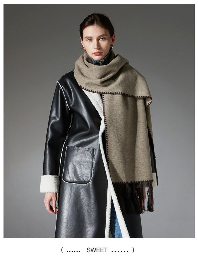 Dark brown Contrast Edge & Tassel Scarf