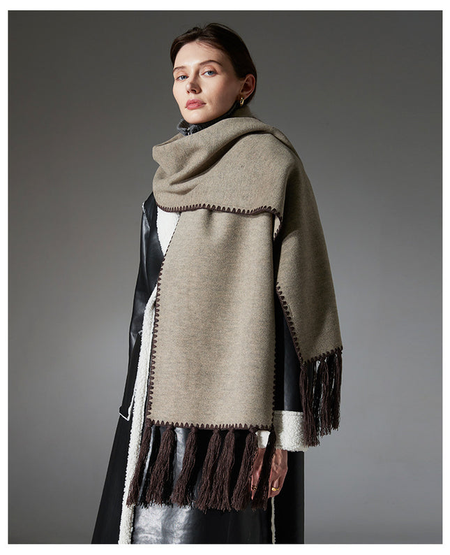Dark brown Contrast Edge & Tassel Scarf – product detail