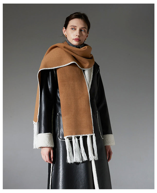Camel Contrast Edge & Tassel Scarf – product detail