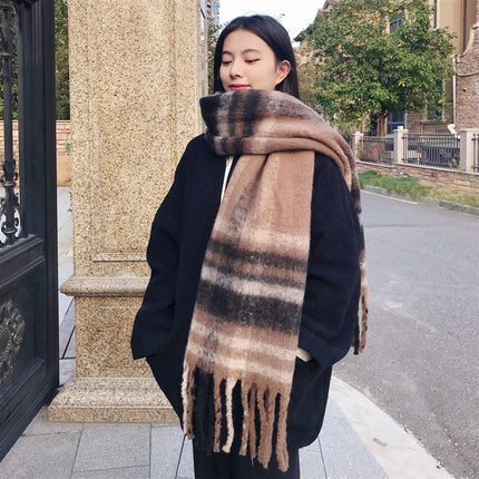 Khaki Women's Fashion Plaid Scarf (220x40cm)