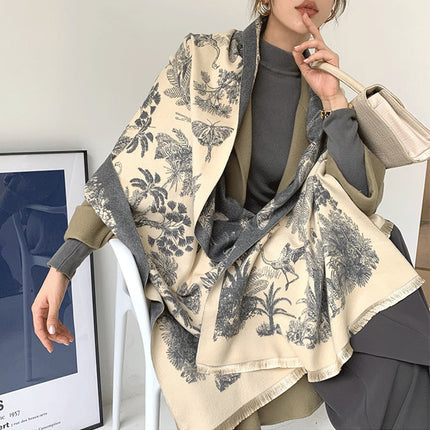Gray beige Luxury Soft Printed Pashmina Style Wrap - Large Scarf for Women (185x65cm)