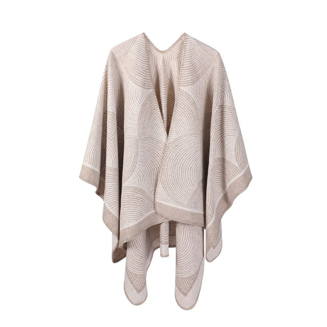 Khaki Geometric Print Cape