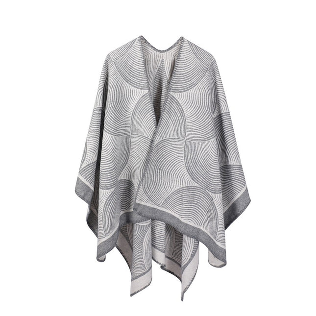 Grey Geometric Print Cape