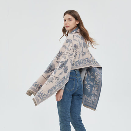 Women's Soft Jacquard Shawl - Paisley & Bird Floral Print Scarf(190x65cm)