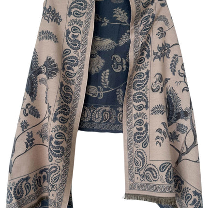 Women's Soft Jacquard Shawl - Paisley & Bird Floral Print Scarf(190x65cm)