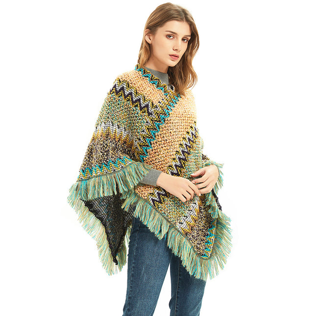 Light yellow-green Lightweight Chevron Knit Poncho for Women