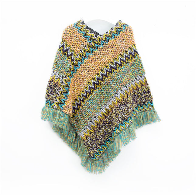 Light yellow-green Lightweight Chevron Knit Poncho for Women – product detail