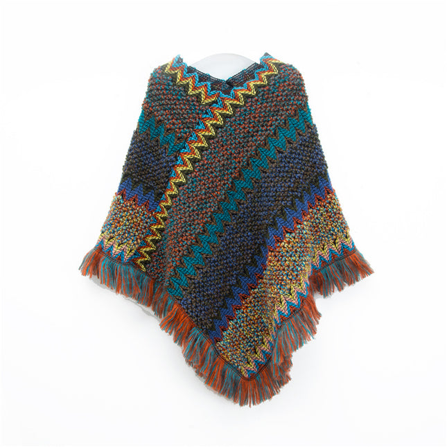 Navy blue Lightweight Chevron Knit Poncho for Women