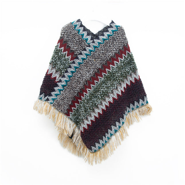 Brown Lightweight Chevron Knit Poncho for Women