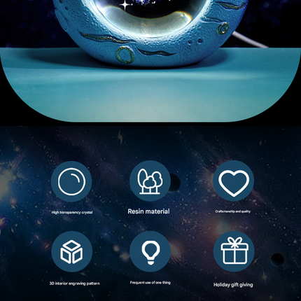 Celestial Ring LED Crystal Ball Lamp - 3D Engraving, Unique Gift (Moon)