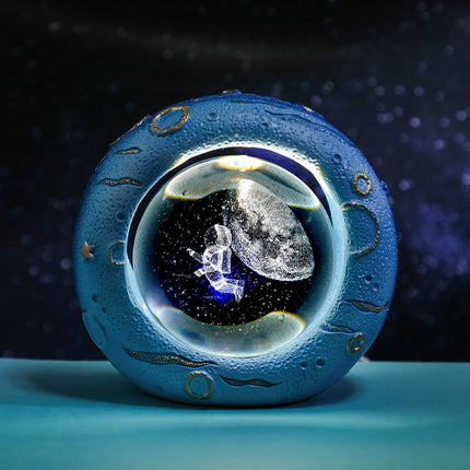 Celestial Ring LED Crystal Ball Lamp - 3D Engraving, Unique Gift (Traveling in the Starry Sky)