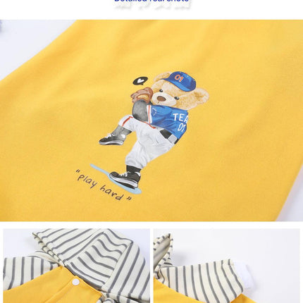 Autumn/Winter Dog Clothes - Yellow Hoodie with Striped Hood & Baseball Bear (Size - S)