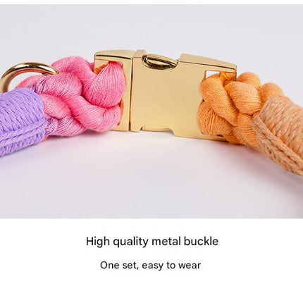 Handmade Gradient Rope Dog Collar & Leash Set - Colorful Braided Cotton (Light green - Size S)