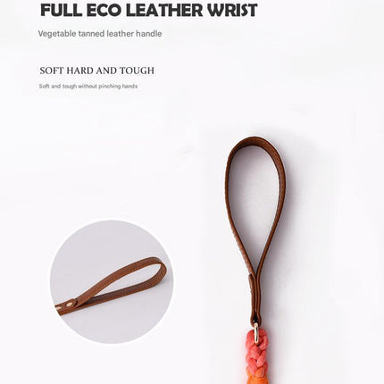 Premium Leather Pet Collar and Leash - Soft, Strong Braided Rope (Green - Size S)