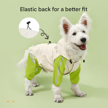 Colorblock (Beige blue) Dog Raincoat - Waterproof with Hood and Reflective Strips (Size S)