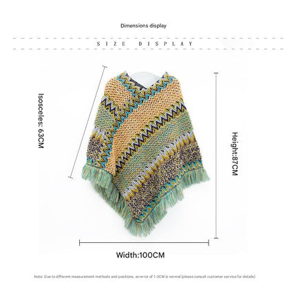 Purple yellow Lightweight Chevron Knit Poncho for Women - Elegant Fringed Shawl Wrap