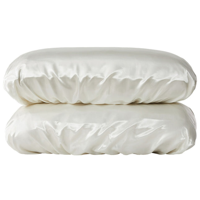 Beige Silky Satin Pillowcase Pair - Smooth for Hair & Skin, Elastic Fitted (46x70+16cm)