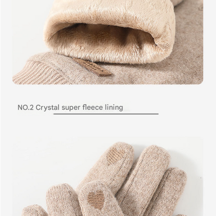 Beige Elegant Women's Wool Blend Winter Gloves - Cozy Fleece-Lined Touchscreen Warmth
