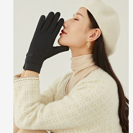 Black Elegant Women's Wool Blend Winter Gloves - Cozy Fleece-Lined Touchscreen Warmth