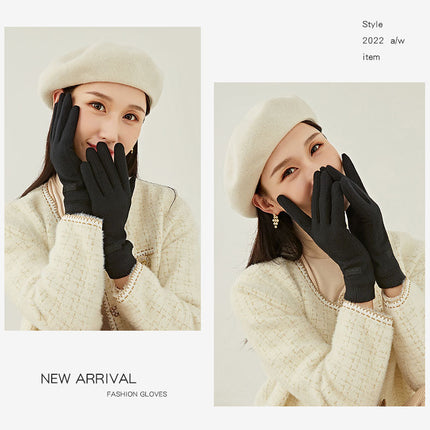 Black Elegant Women's Wool Blend Winter Gloves - Cozy Fleece-Lined Touchscreen Warmth
